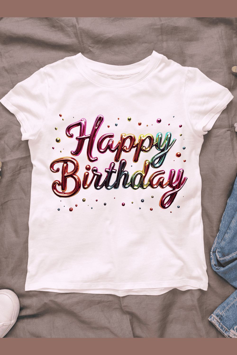 Vibrant Happy Birthday T-shirt Design pinterest preview image.