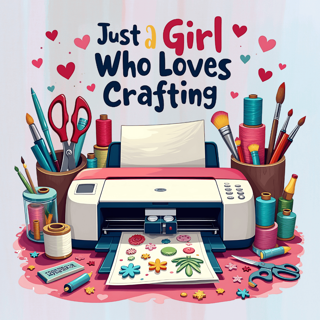 Cute Crafting Scene T-shirt Design preview image.