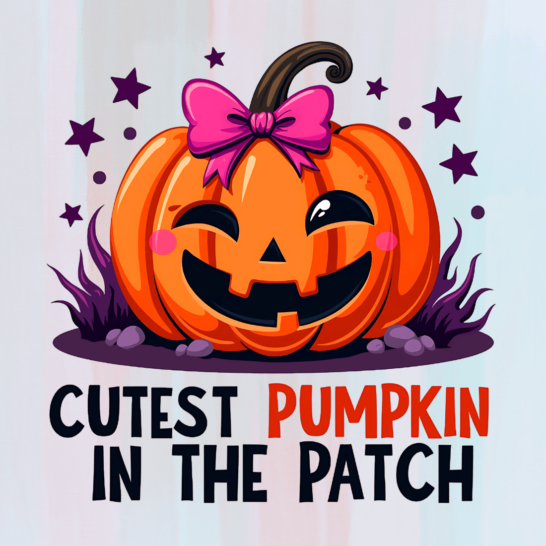 Cute Pumpkin with Pink Bow T-shirt Design preview image.