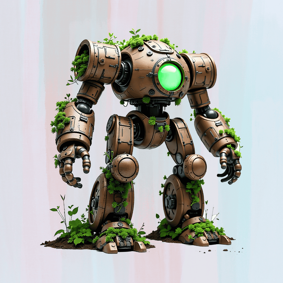 Rusty Robot with Plants T-shirt Design preview image.