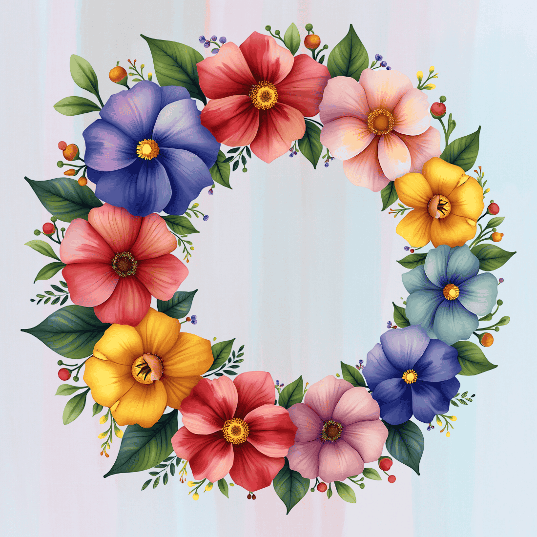 Colorful Floral Wreath T-shirt Design preview image.