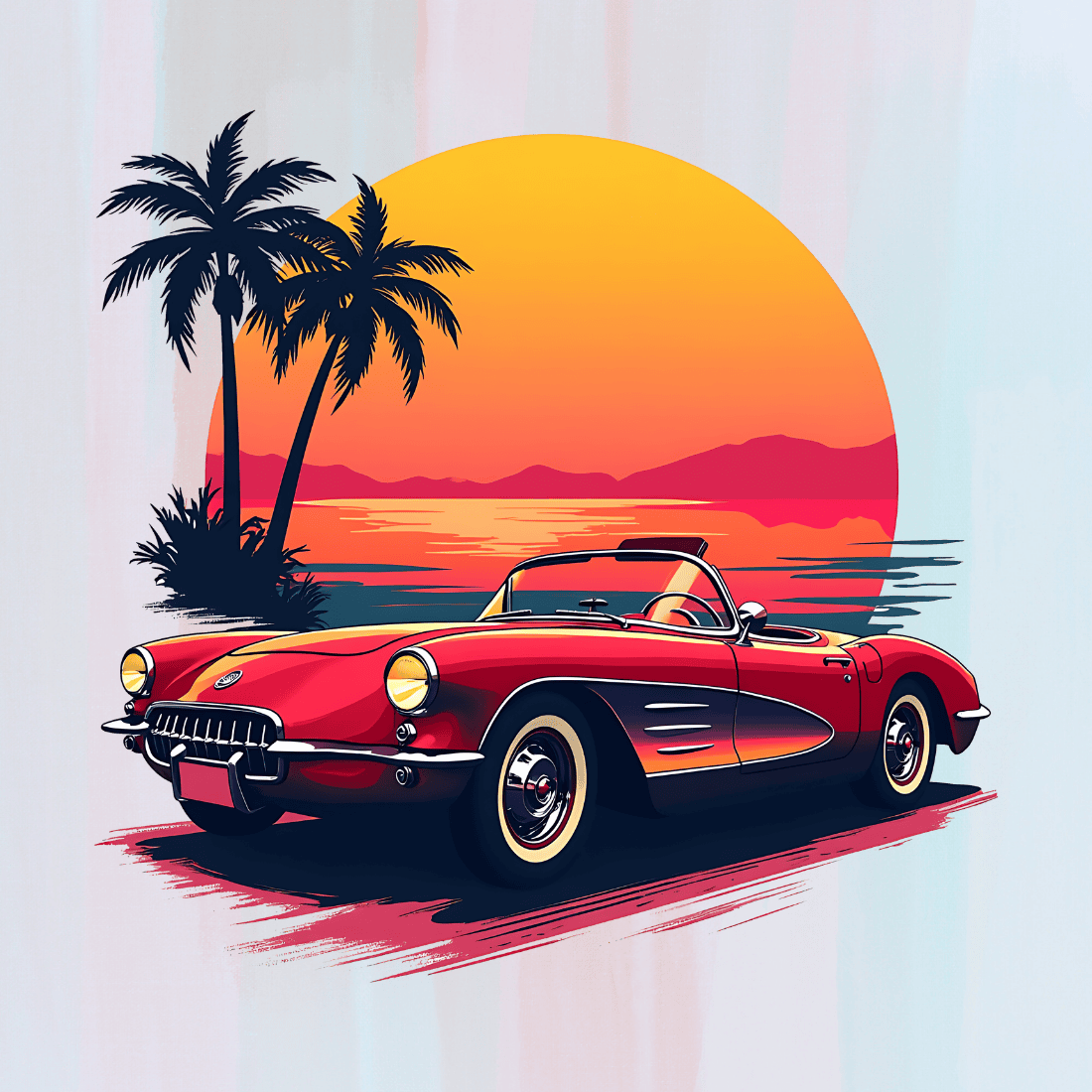 Vintage Car Sunset T-shirt Design preview image.