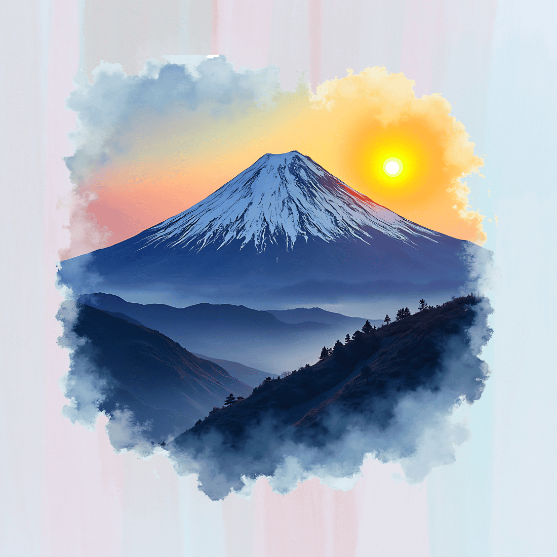 Mount Fuji Sunrise T-shirt Design preview image.