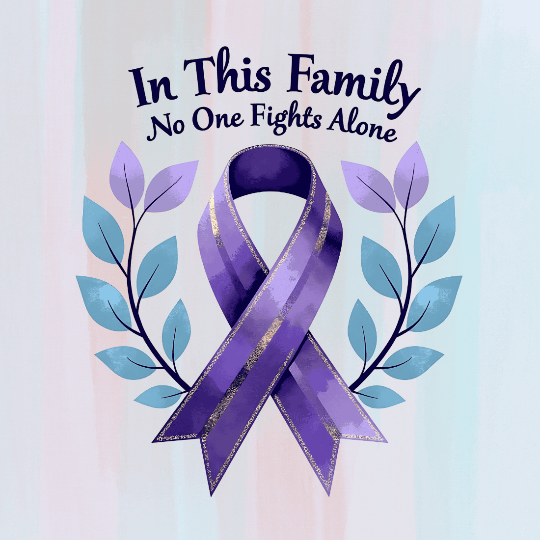 Purple Ribbon with Quote T-shirt design preview image.