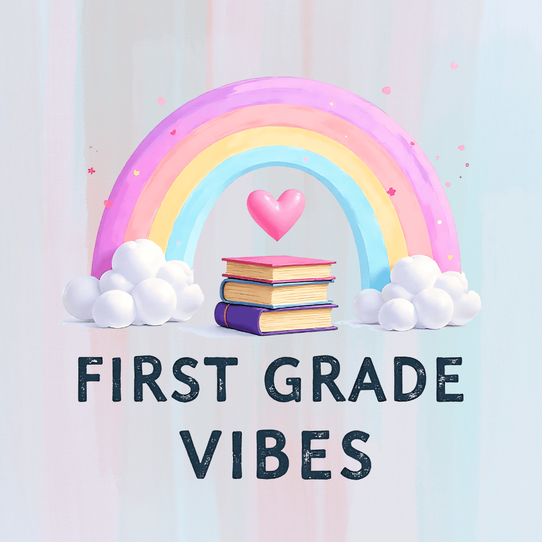 First Grade Vibes Rainbow and Books T-shirt Design preview image.