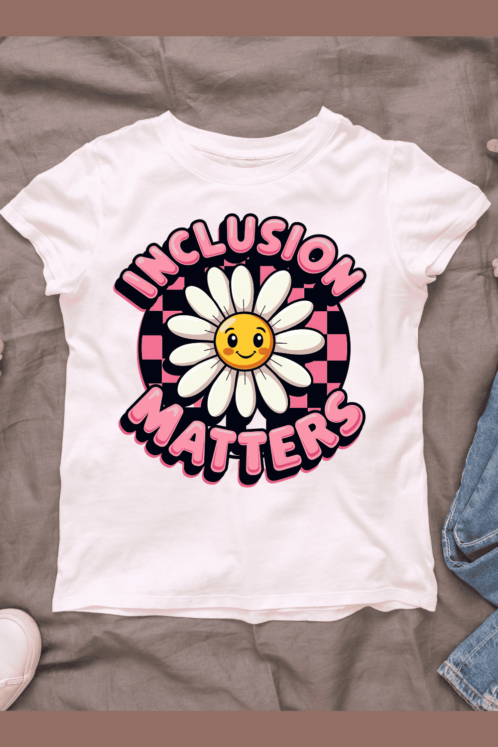 Inclusion Matters Daisy T-shirt Design pinterest preview image.