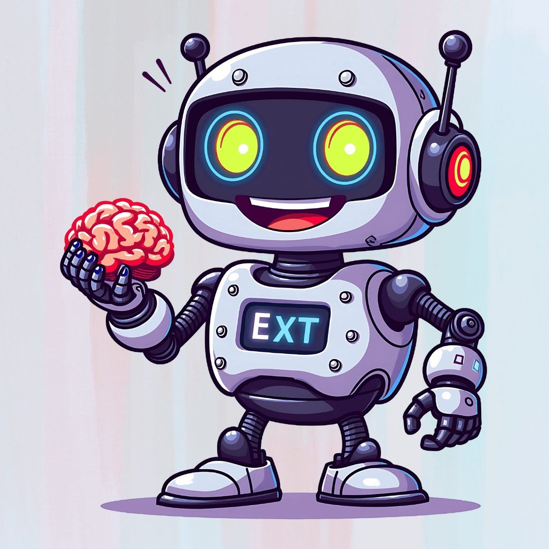 Cute Robot Holding a Brain T-shirt Design preview image.