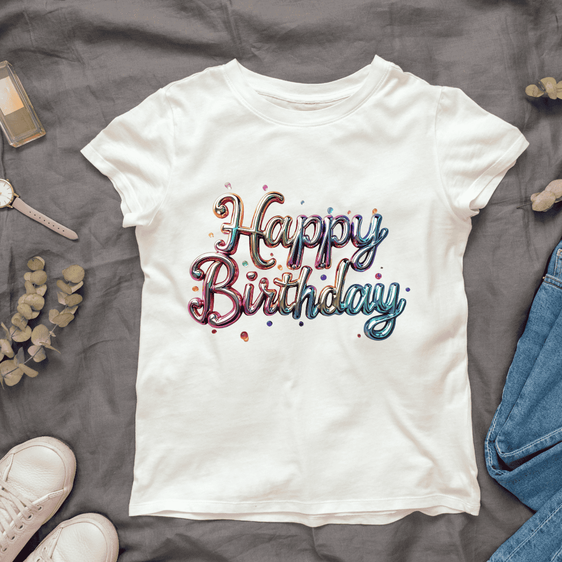 Metallic Birthday Girl T-shirt Design cover image.