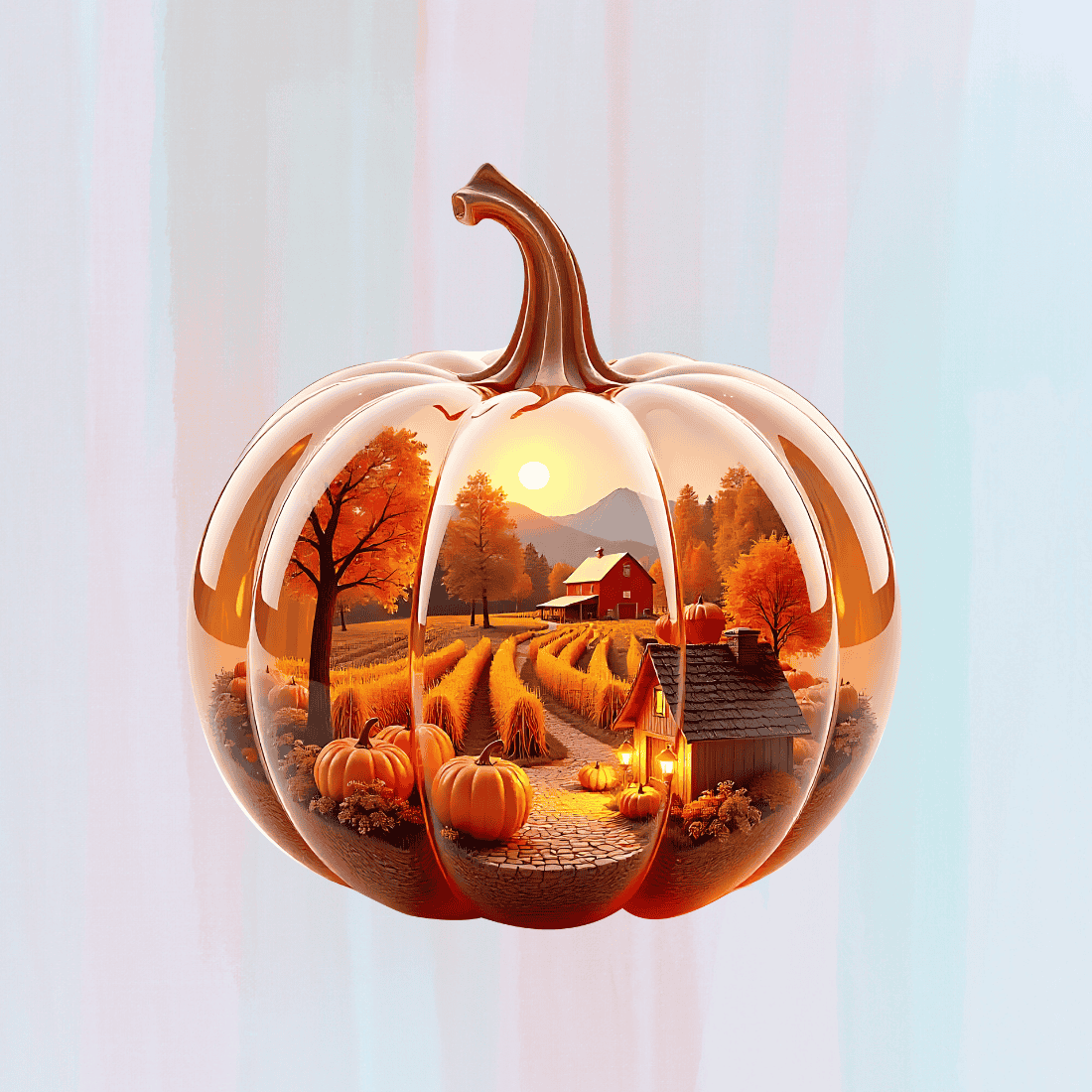 Pumpkin with Fall Scene Inside T-shirt Design preview image.