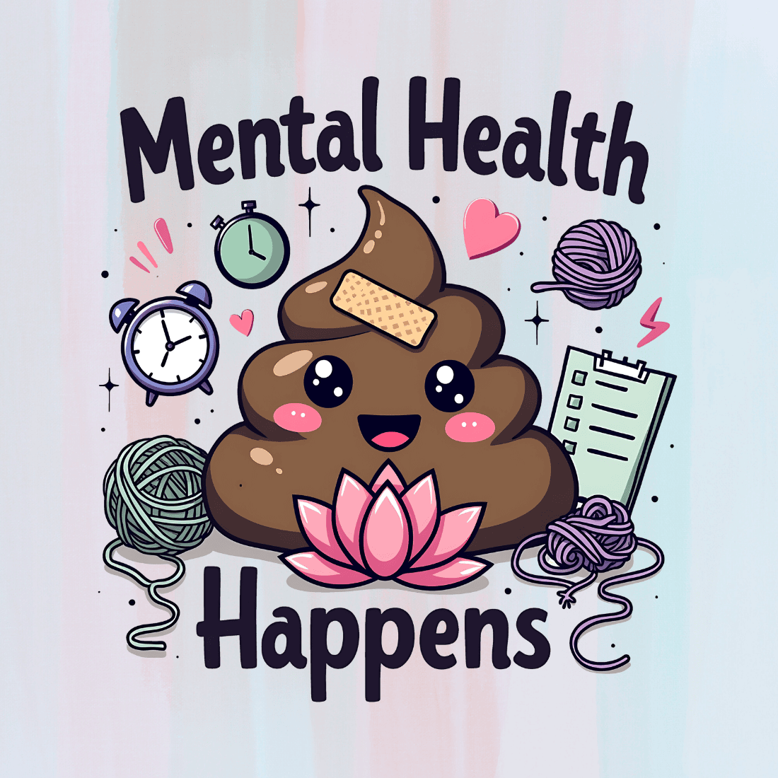 Cute Poop Mental Health Vector Illustration T-shirt Design preview image.