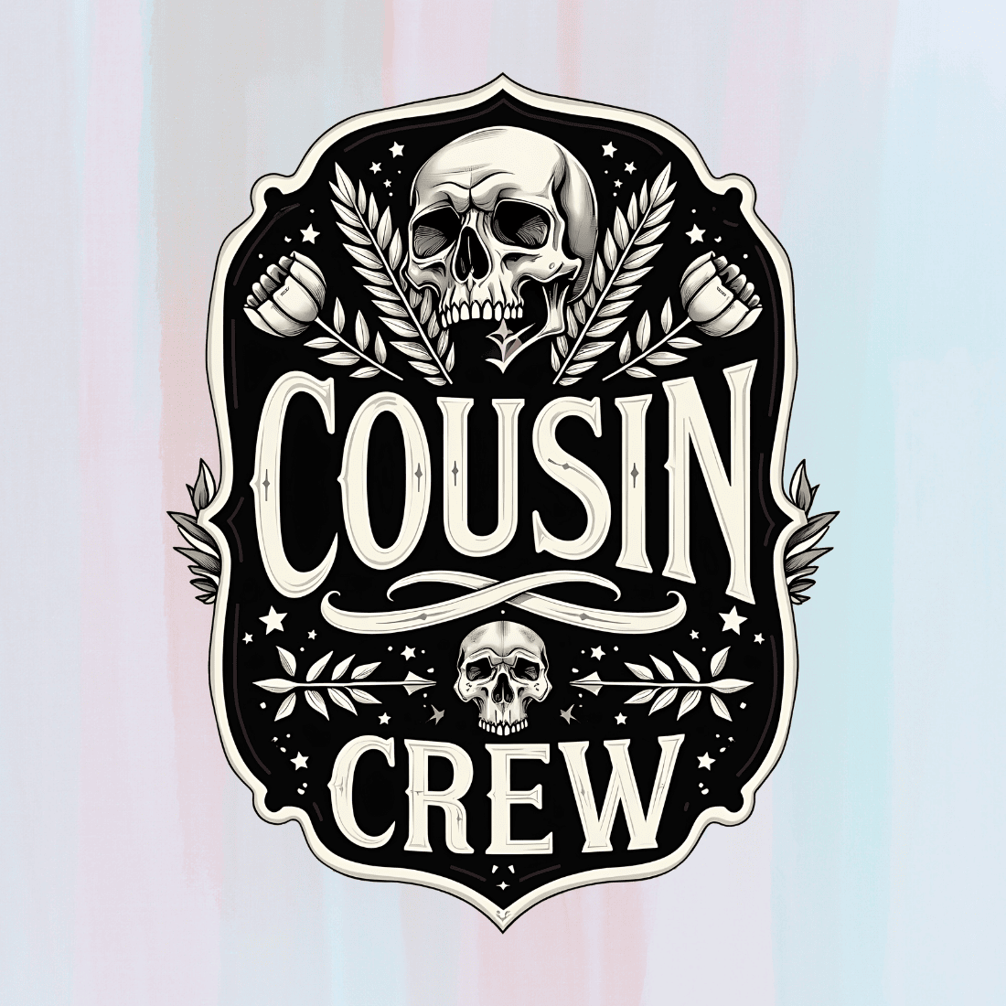 Skull with Cousin Crew Text T-shirt Design preview image.