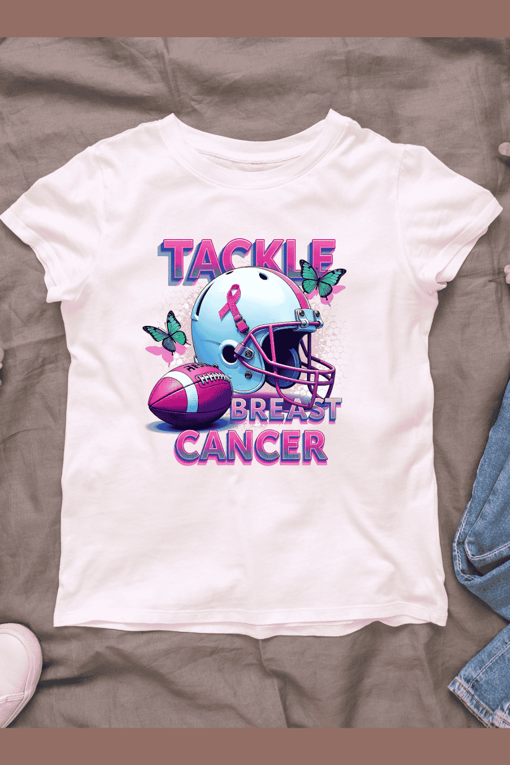 Football for Breast Cancer Awareness T-shirt Design pinterest preview image.