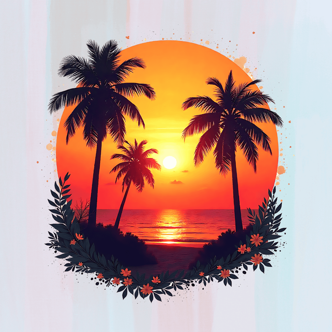 Sunset Beach with Palm Trees T-shirt Design preview image.