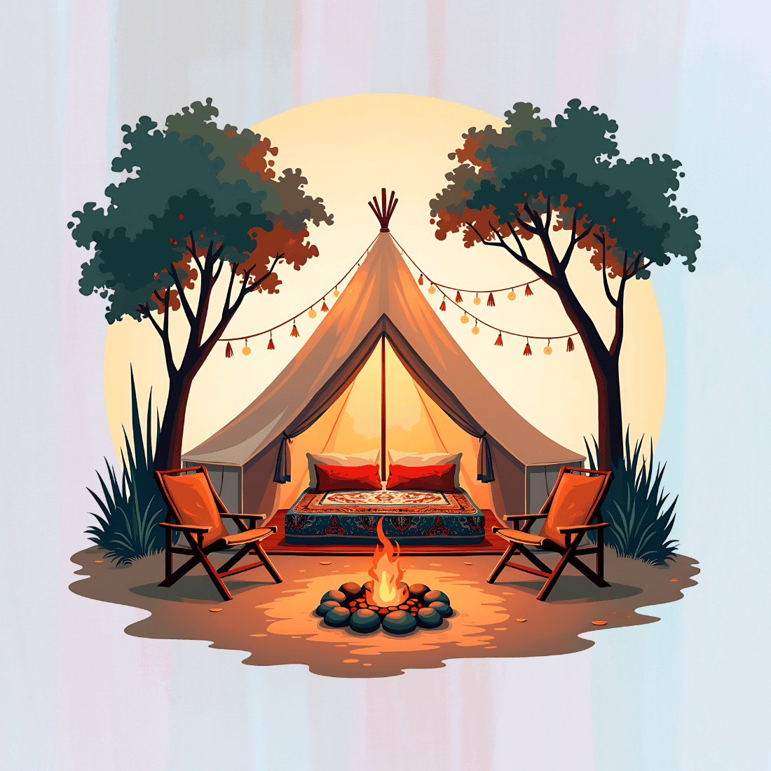 Camping Tent and Firepit T-shirt Design preview image.