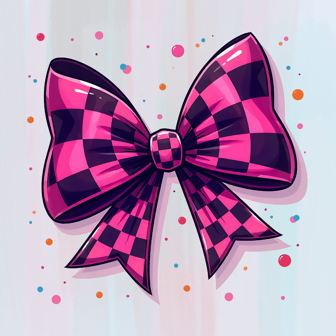 Pink and Black Checkered Bow T-shirt Design preview image.