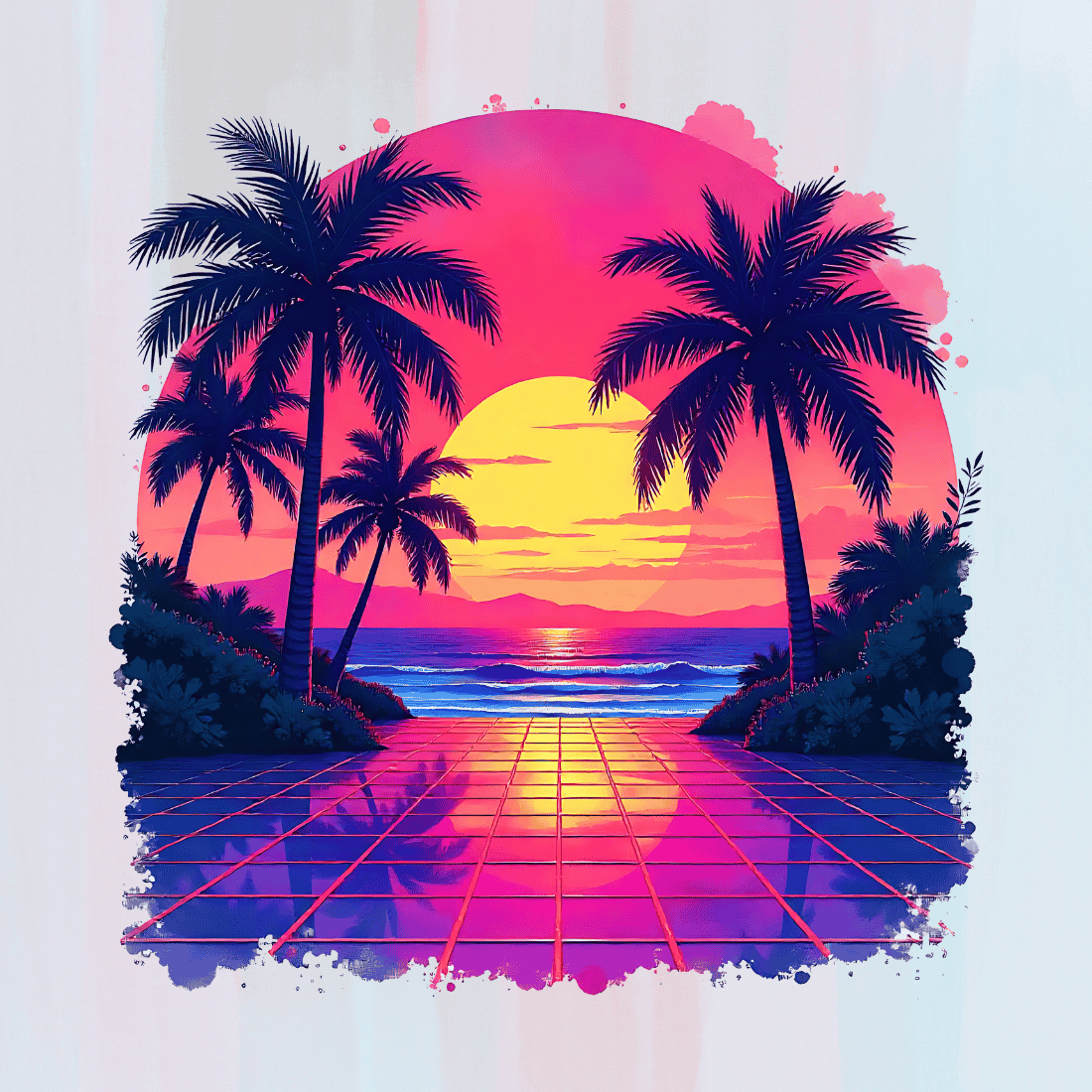 Retro Sunset Beach T-Shirt Design preview image.