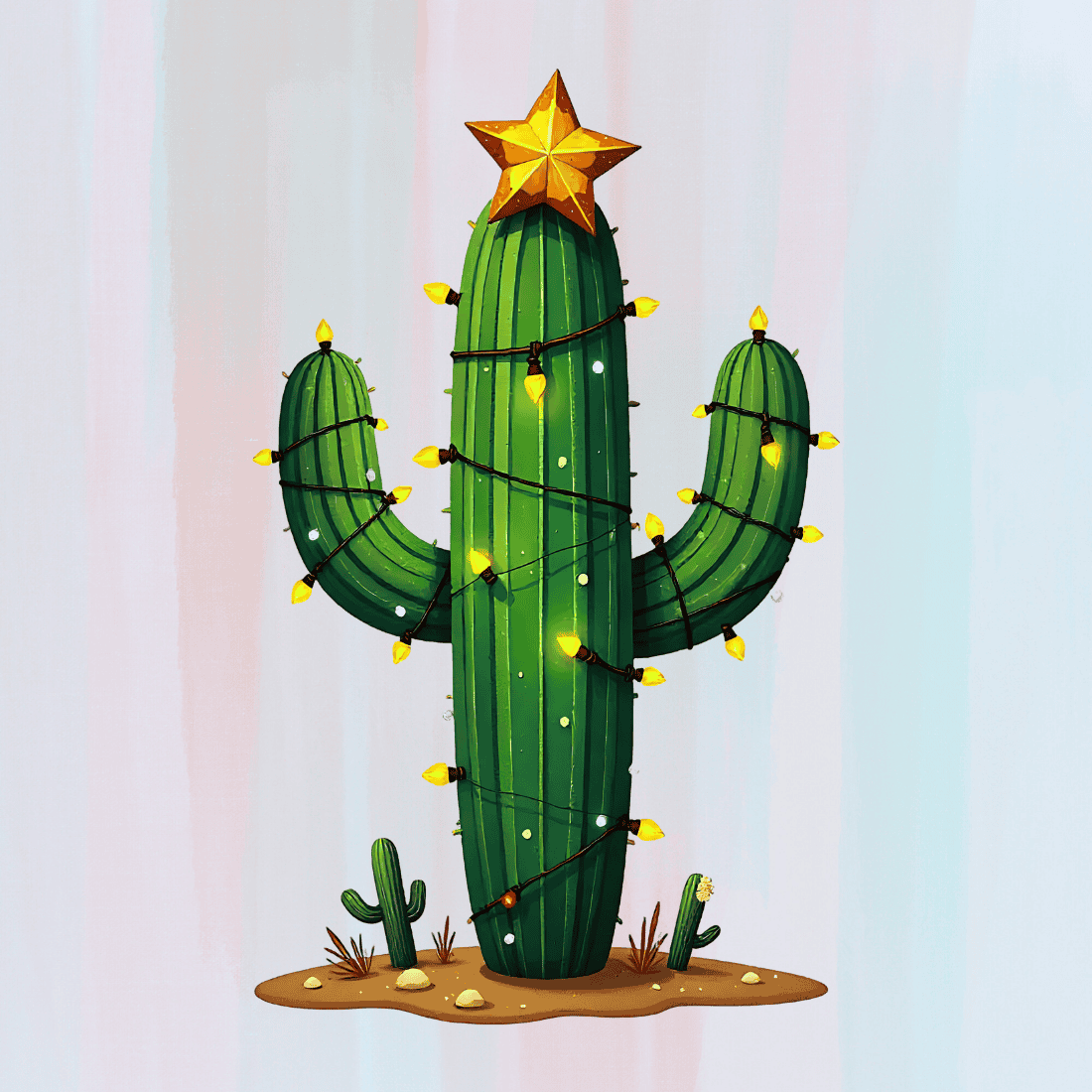 Cactus with Lights T-shirt Design preview image.