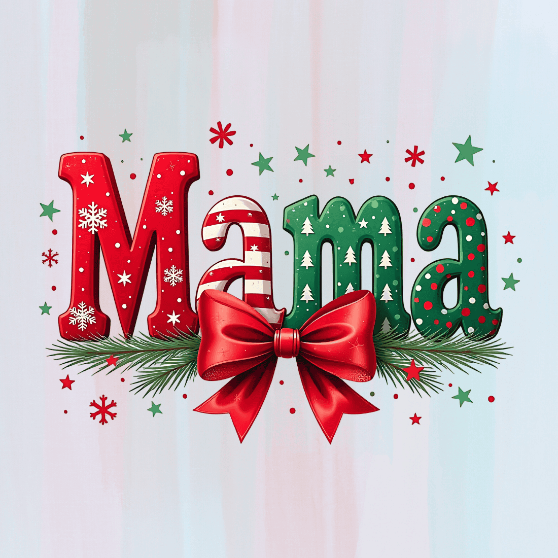 Festive Holiday Mama Typography T-shirt Design preview image.