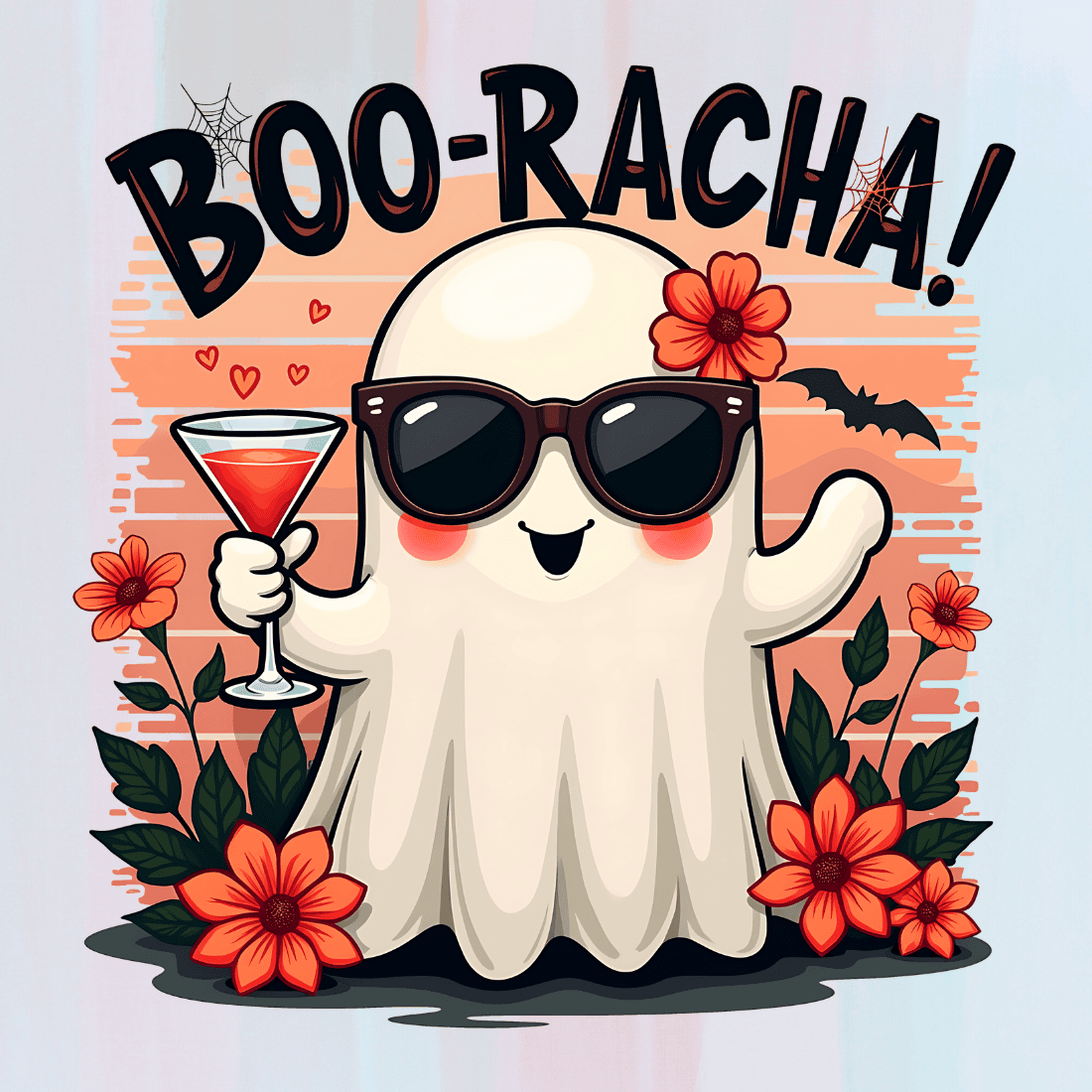 Boo-Racha! Ghost with Cocktail T-shirt Design preview image.