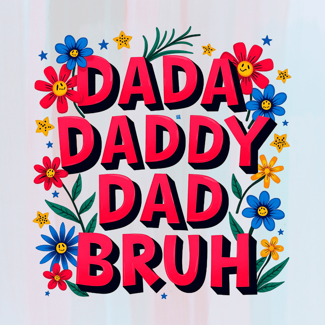 Dad Words with Flowers T-shirt Design preview image.