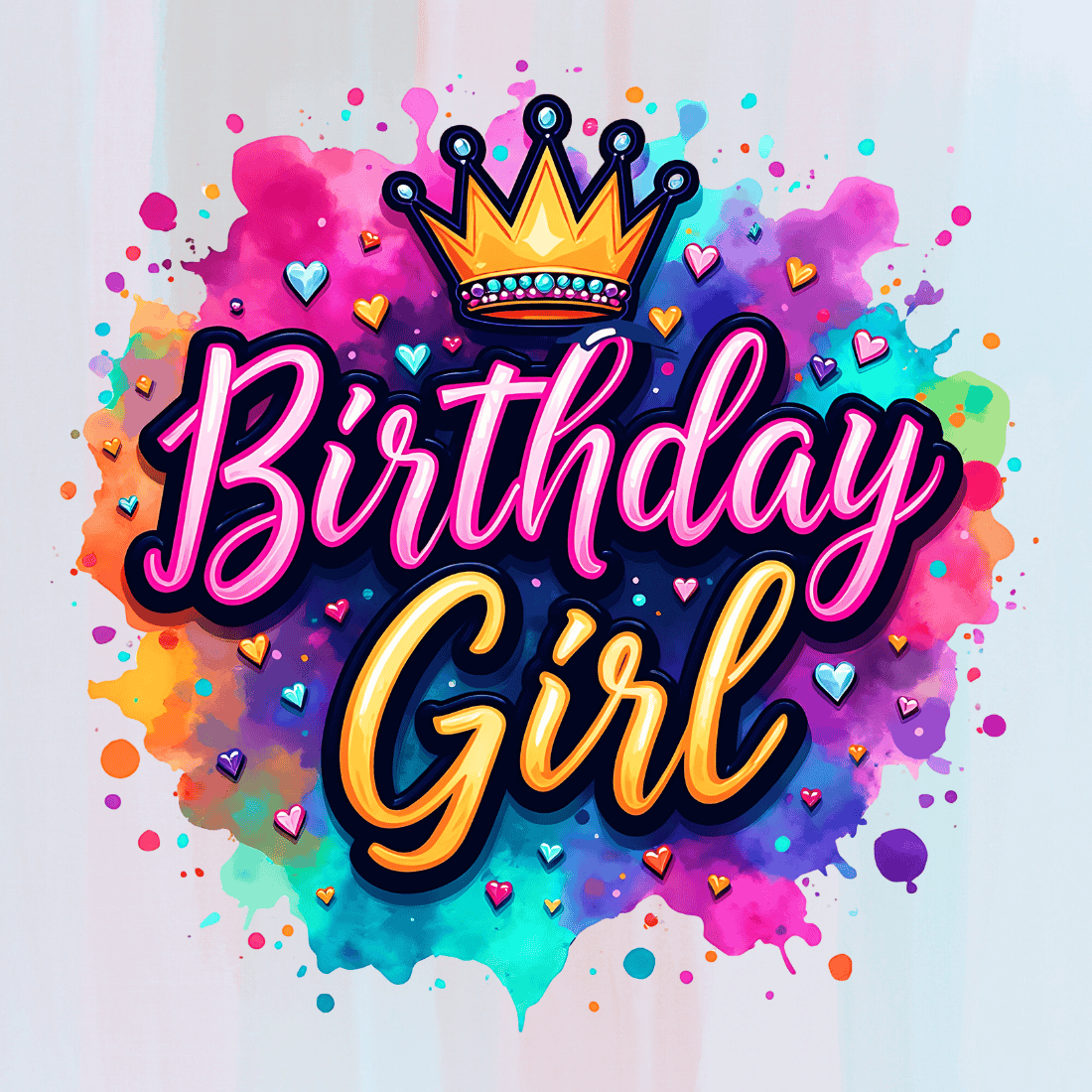 Colorful Happy Birthday Girl T-shirt Design preview image.