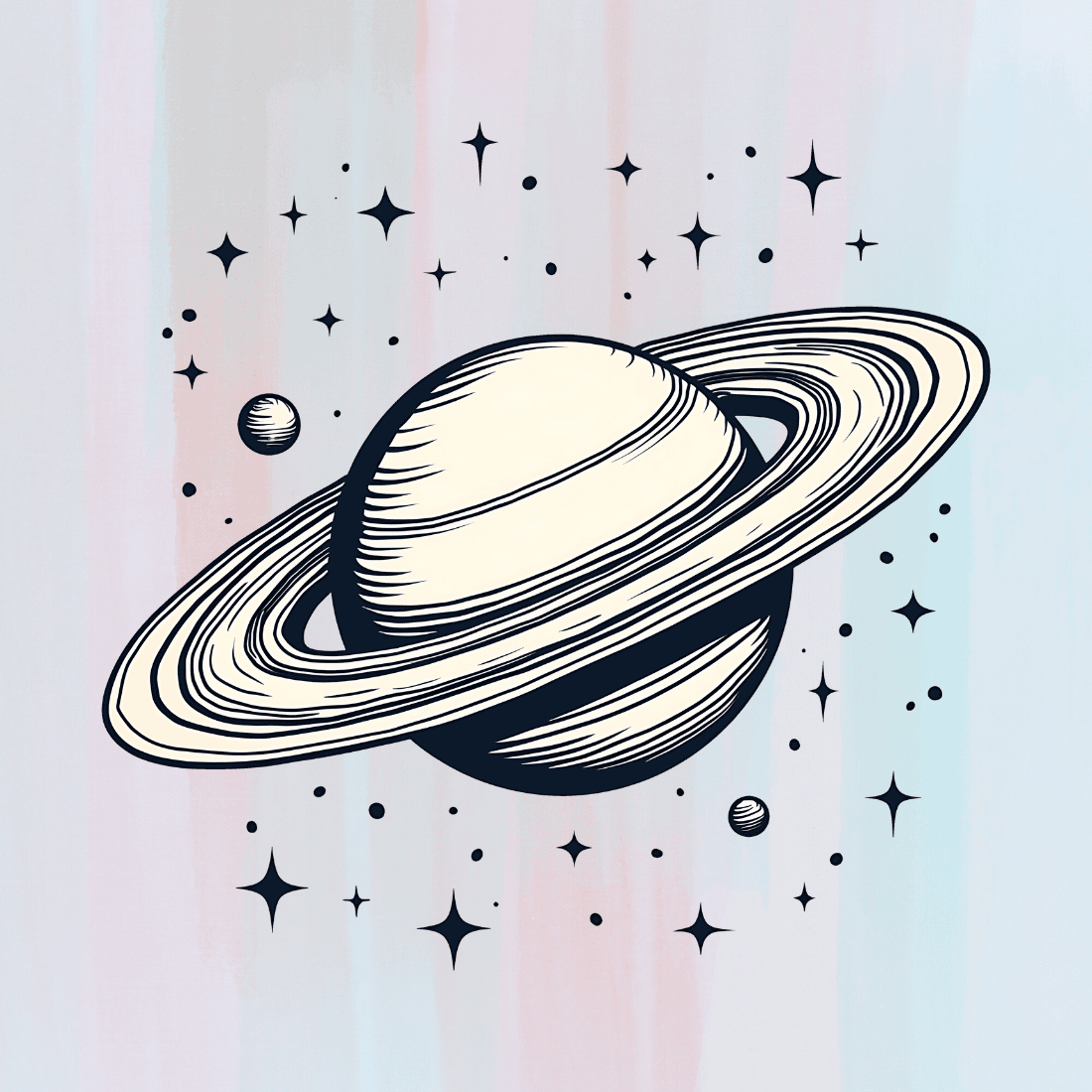 Space Planet Saturn T-shirt Design preview image.