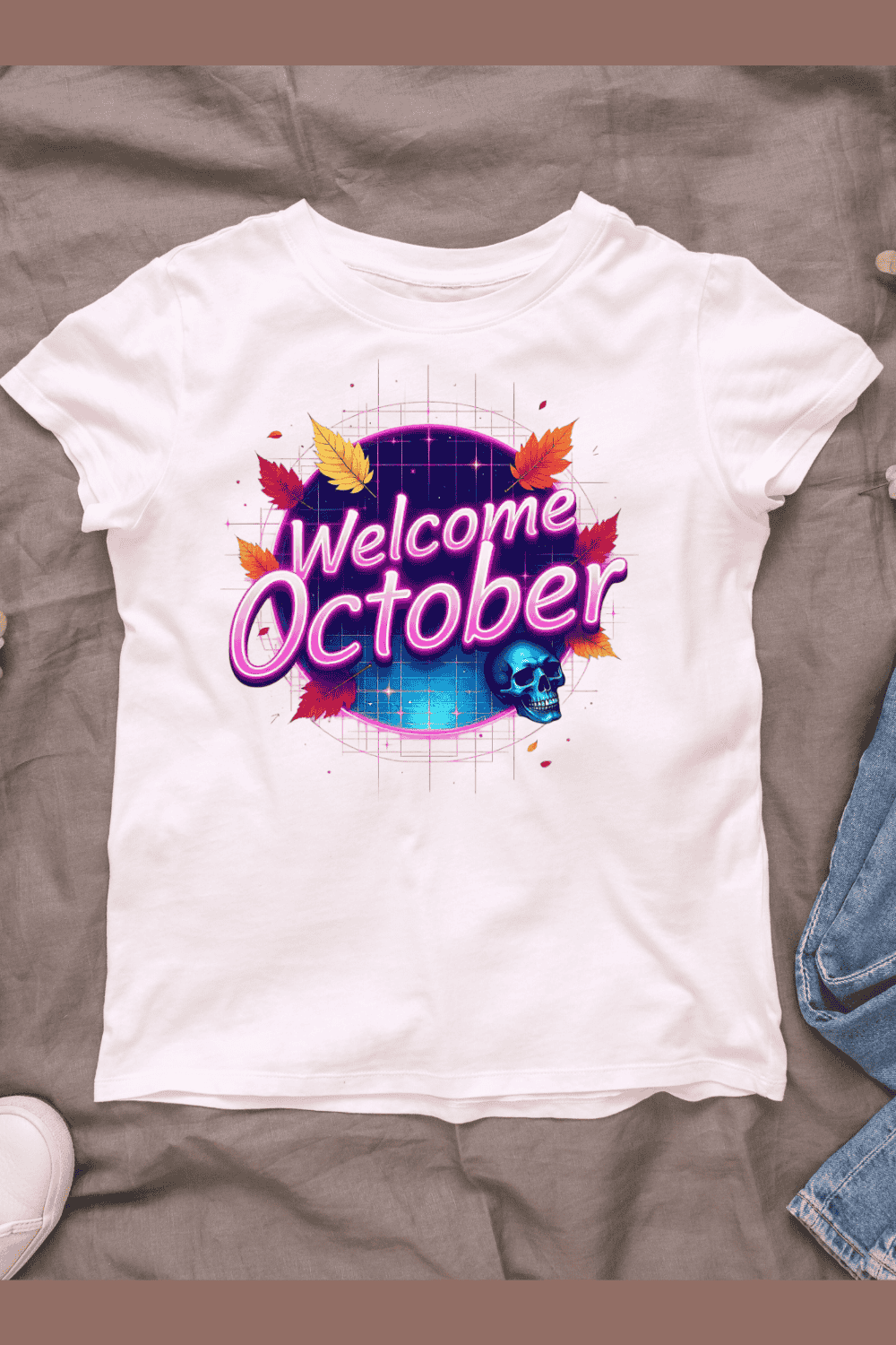 Welcome October Skull T-shirt Design pinterest preview image.