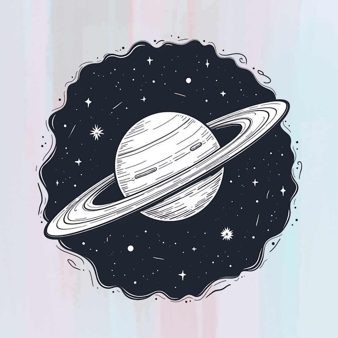 Saturn Planet Illustration T-shirt Design preview image.