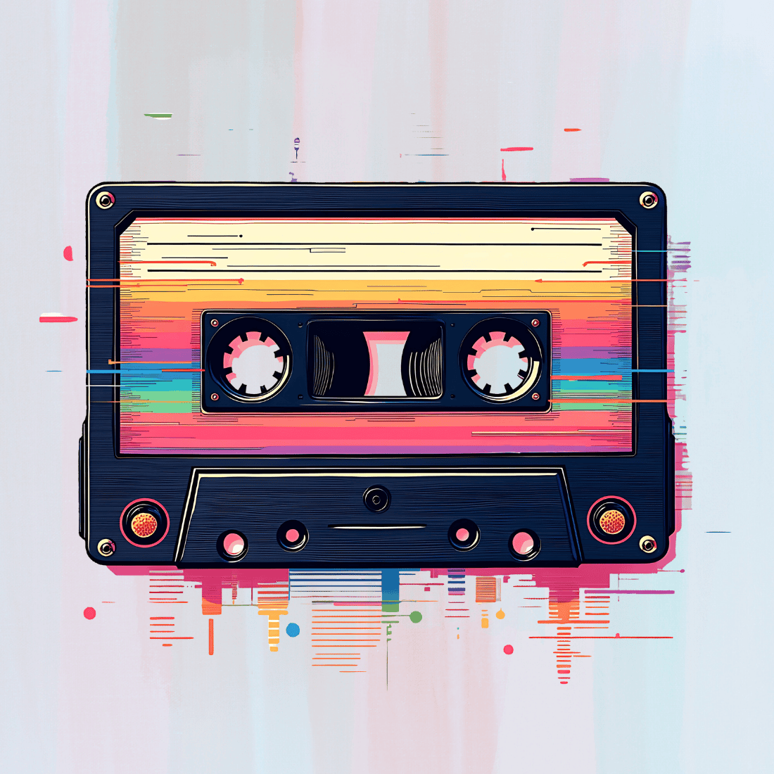 Retro Cassette Tape with Rainbow T-shirt Design preview image.