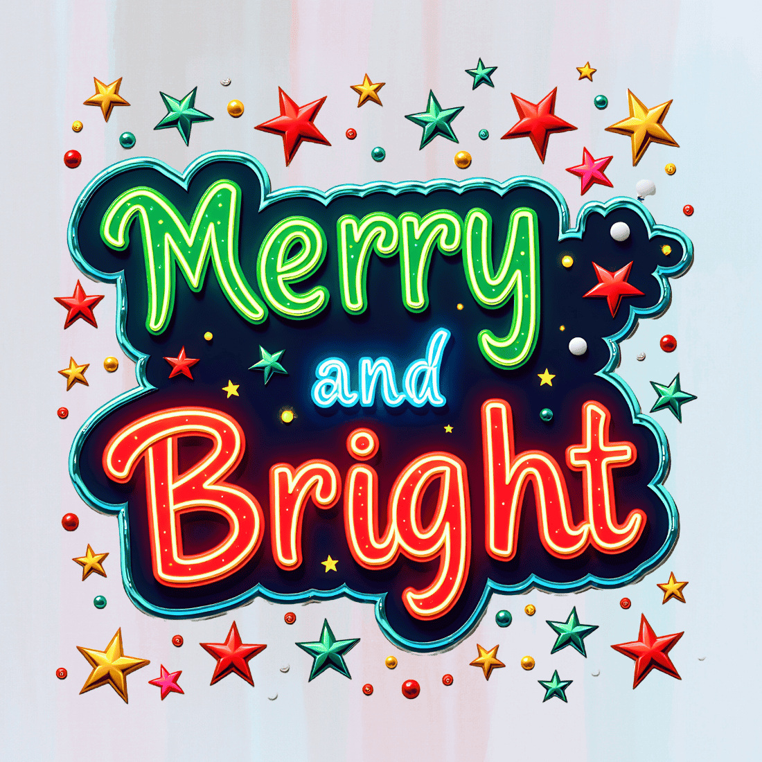 Merry and Bright Neon Sign T-shirt Design preview image.