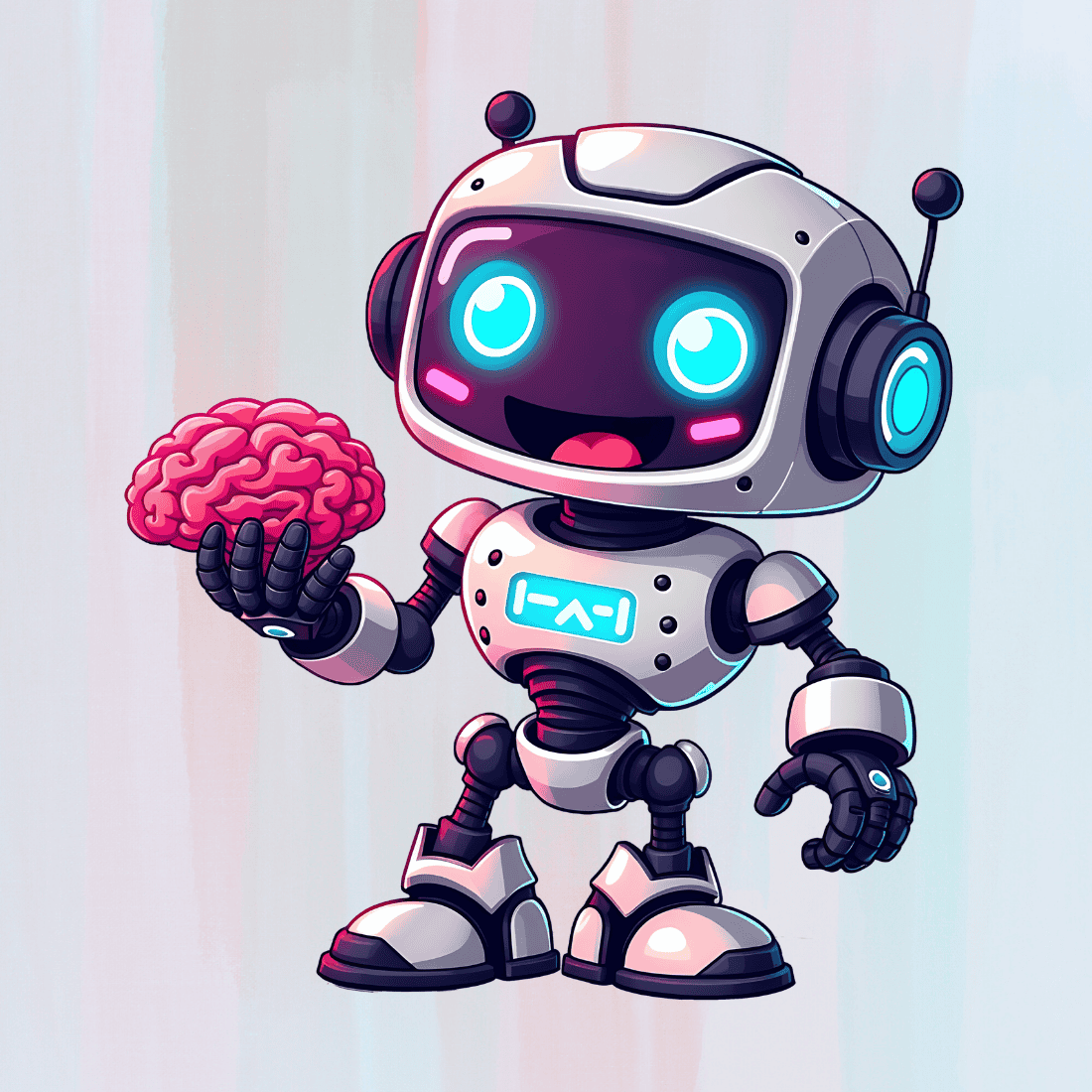 Robot Holding a Brain T-shirt Design preview image.