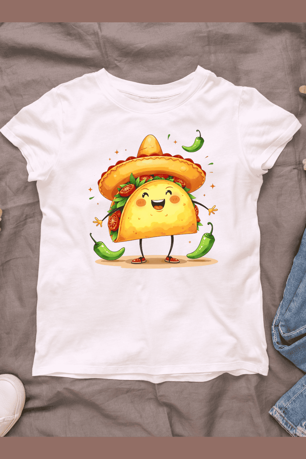 Happy Taco T-Shirt Design pinterest preview image.