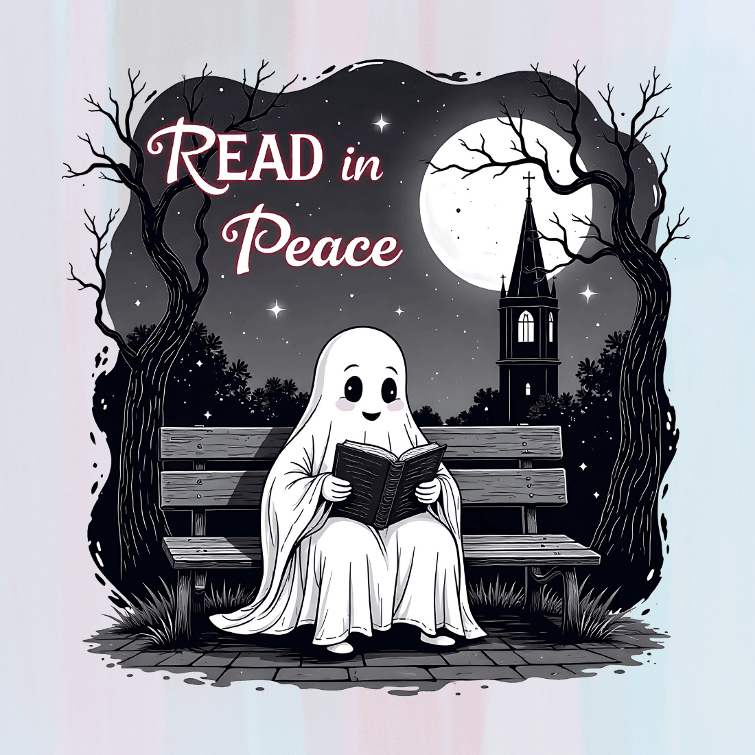 Haunting Reading Scene T-shirt Design preview image.