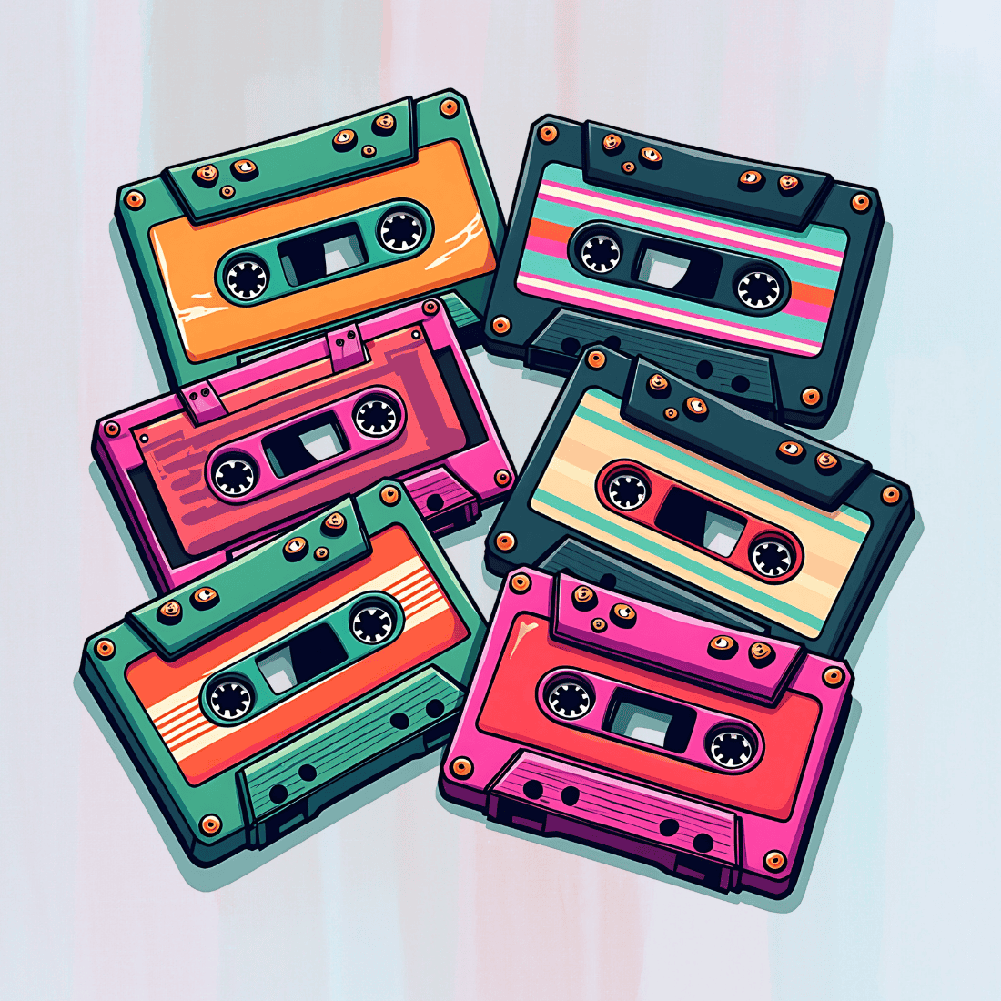 Colorful Cassette Tape T-shirt Design preview image.