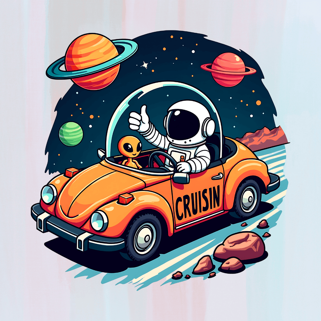 Astronaut Cruising in Space T-shirt Design preview image.