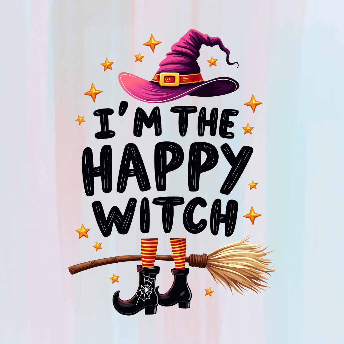 Happy Witch Graphic T-shirt Design preview image.