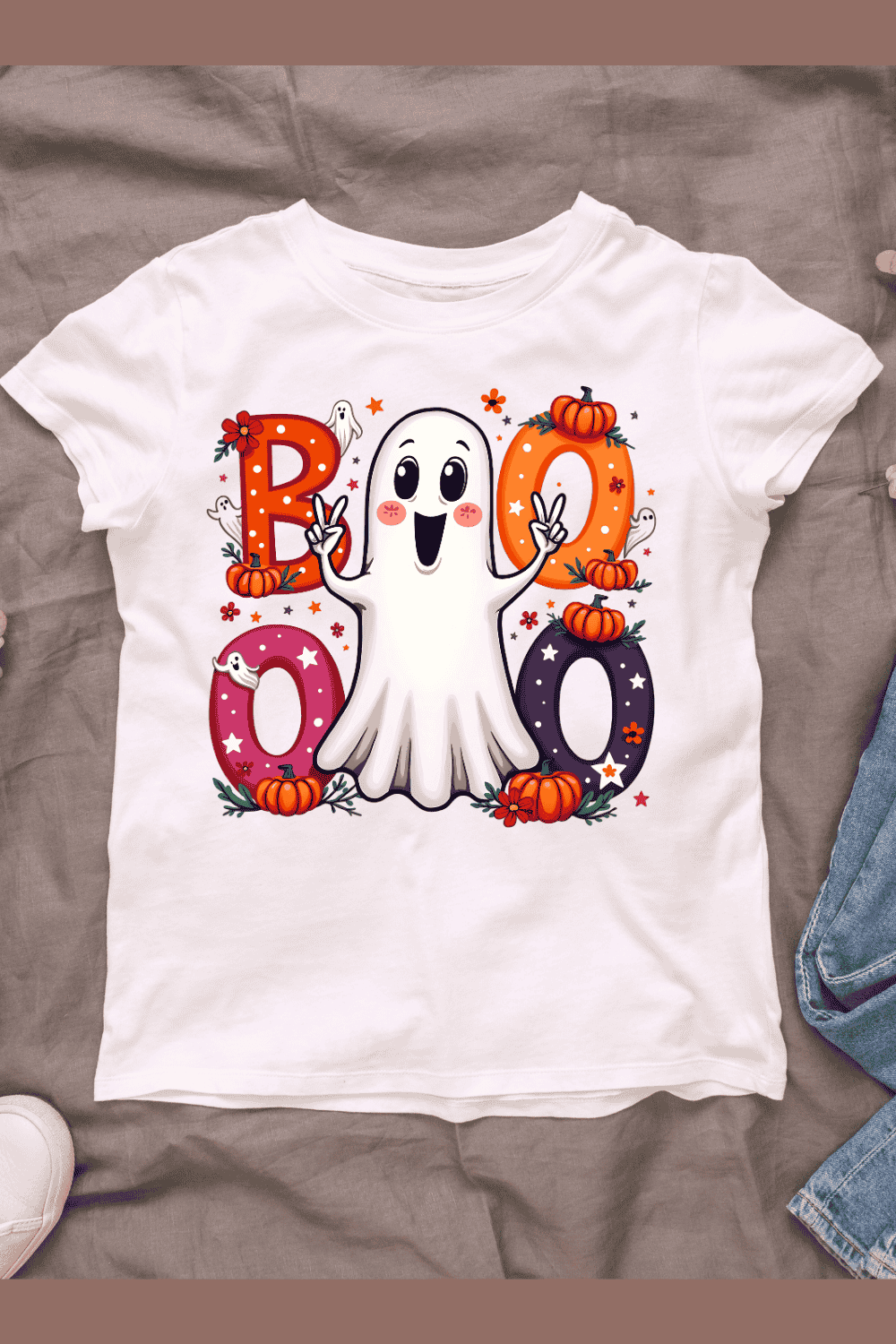 Boo! Ghost T-shirt Design pinterest preview image.