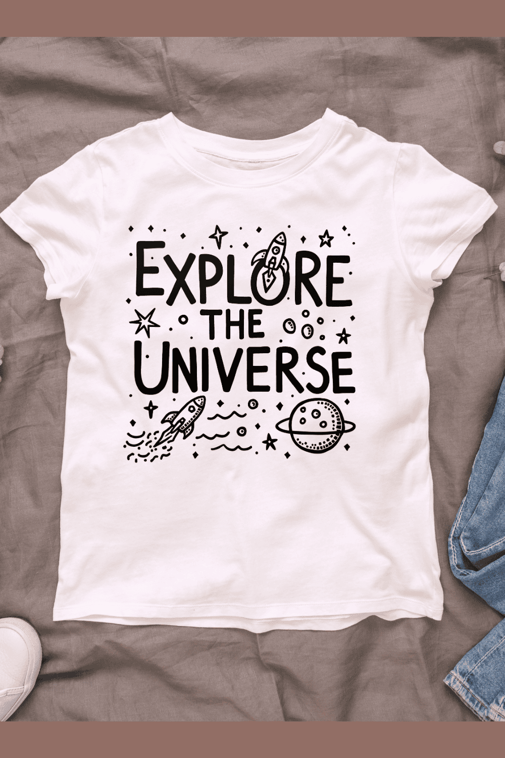 Explore the Universe Graphic T-shirt Design pinterest preview image.