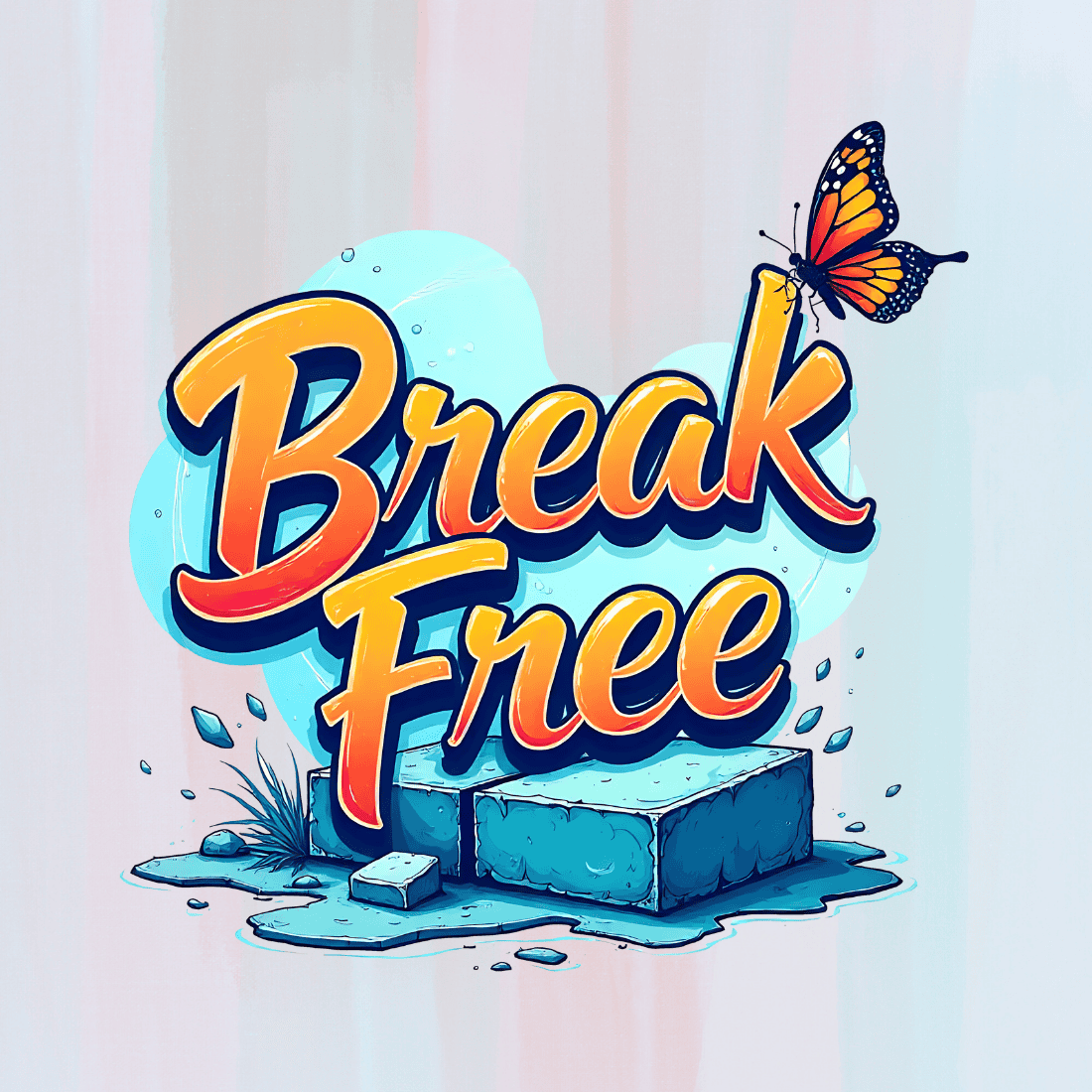 Break Free Typography with Butterfly T-shirt Design preview image.