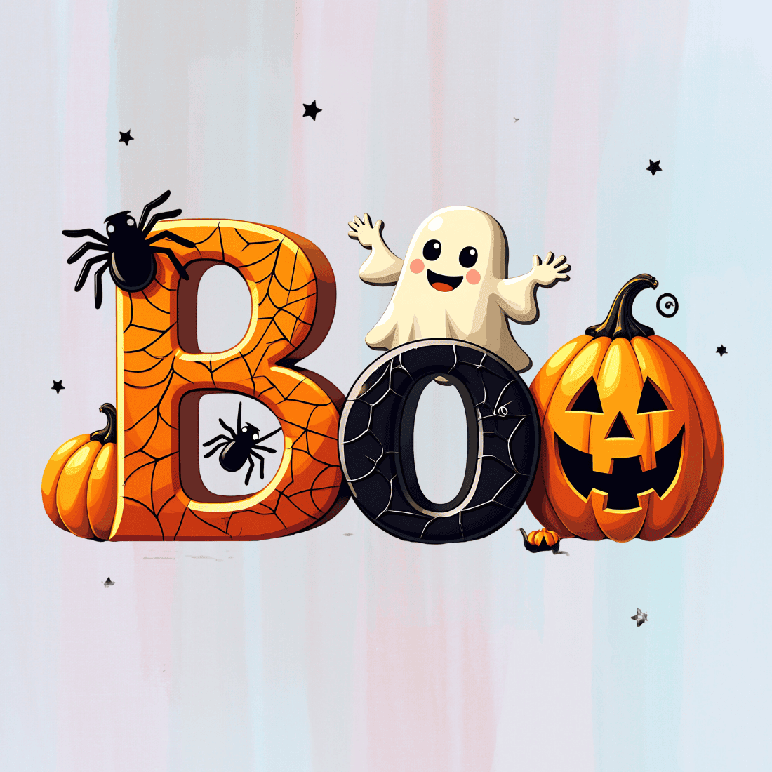 Cute Ghost with Pumpkins T-shirt Design preview image.