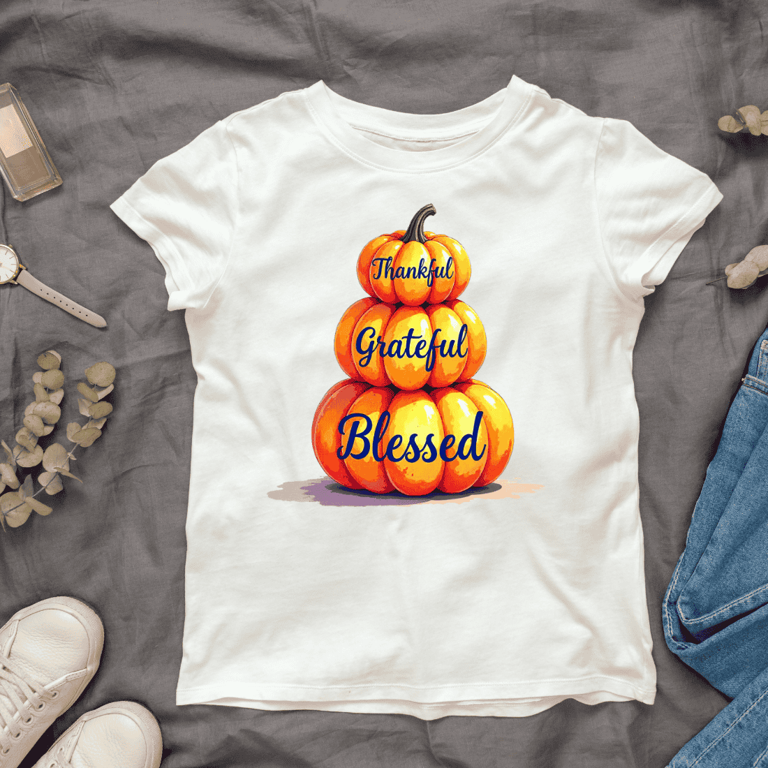 Thankful Grateful Blessed Pumpkin T-shirt Design cover image.