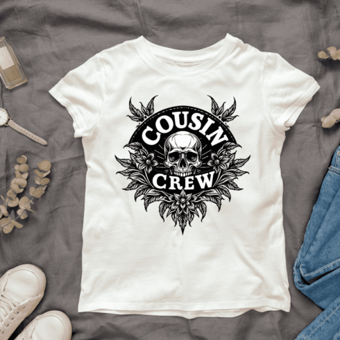 Cousin Crew Skull Graphic T-shirt Design cover image.