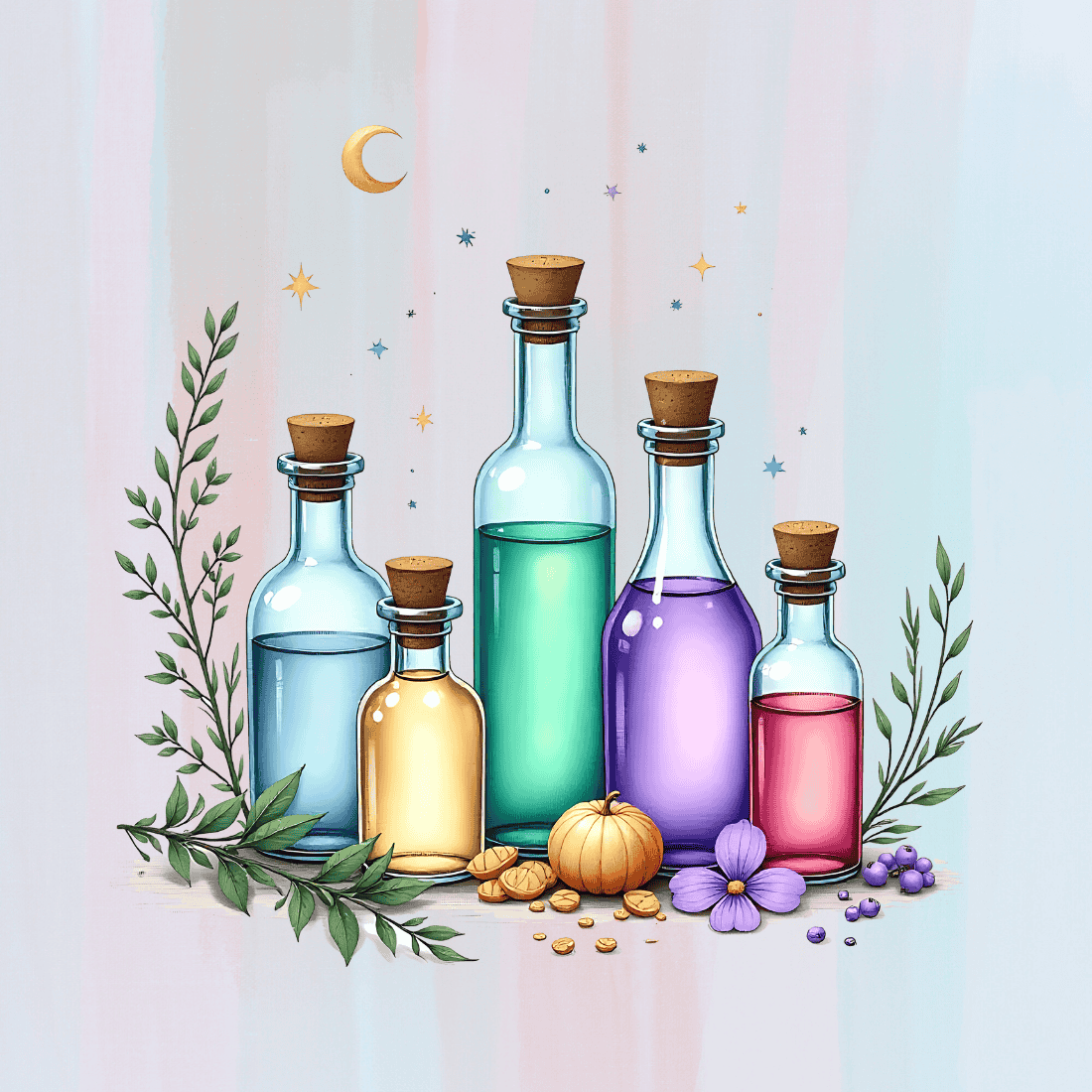 Magical Potion Bottles T-Shirt Design preview image.