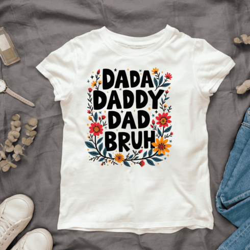 Cute Dad Typography with Flowers T-shirt Design cover image.