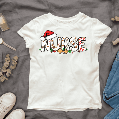 Festive Nurse T-shirt Design cover image.