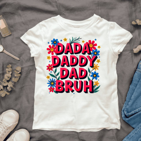 Dad Words with Flowers T-shirt Design cover image.