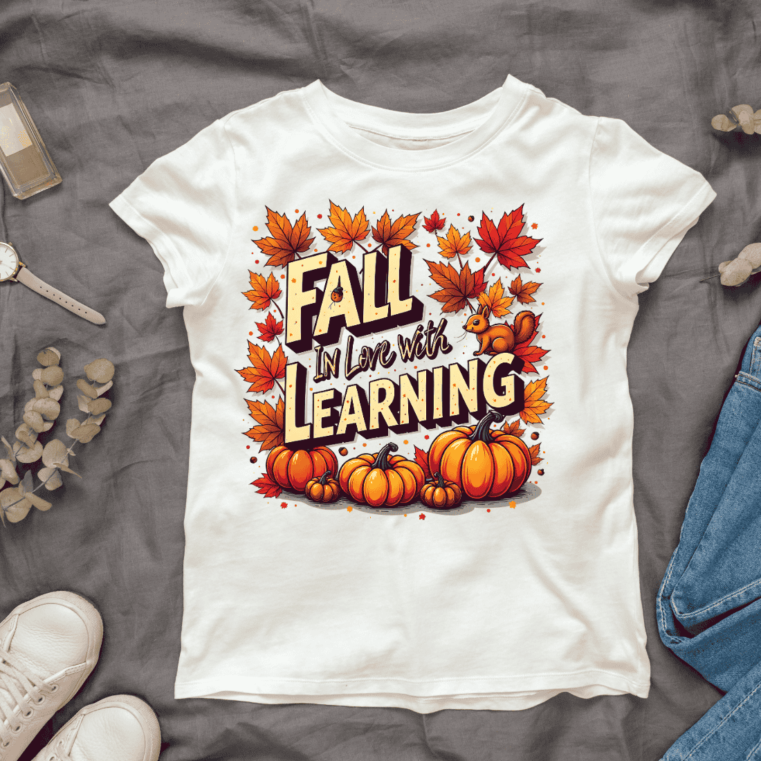 Fall in Love with Learning T-shirt Design cover image.