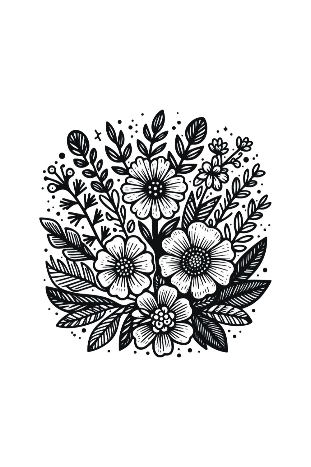 Unique Flowers Doodle Illustration Set pinterest preview image.