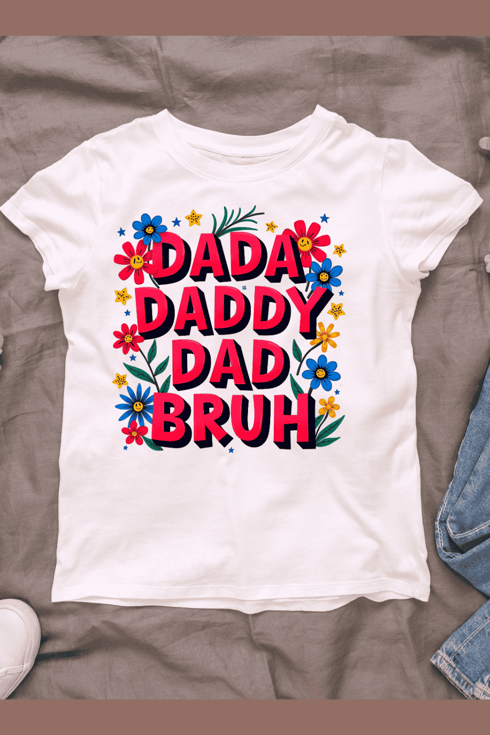 Dad Words with Flowers T-shirt Design pinterest preview image.