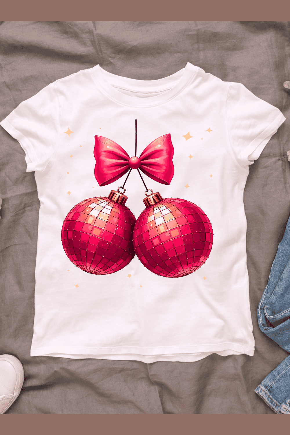 Festive Bauble T-shirt Design pinterest preview image.